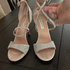 Chelsea & Violet Cream Heels with Crystal Embellishments